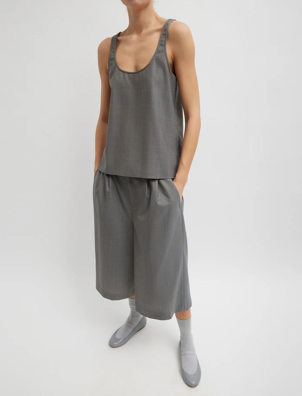 TIBI Grant Crossdye Suiting Tank Top In Grey Multi