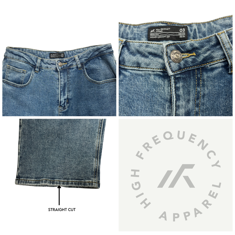 Mid Waisted Straight Cut Stretch Denim Jeans