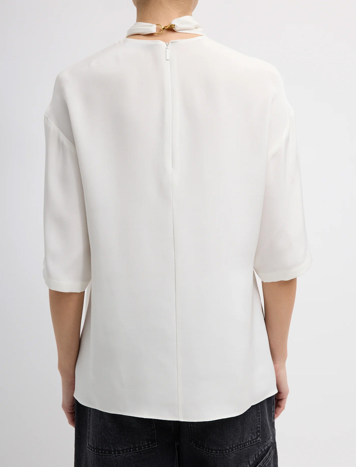TIBI 4-Ply Silk Tie Front Top in Ivory