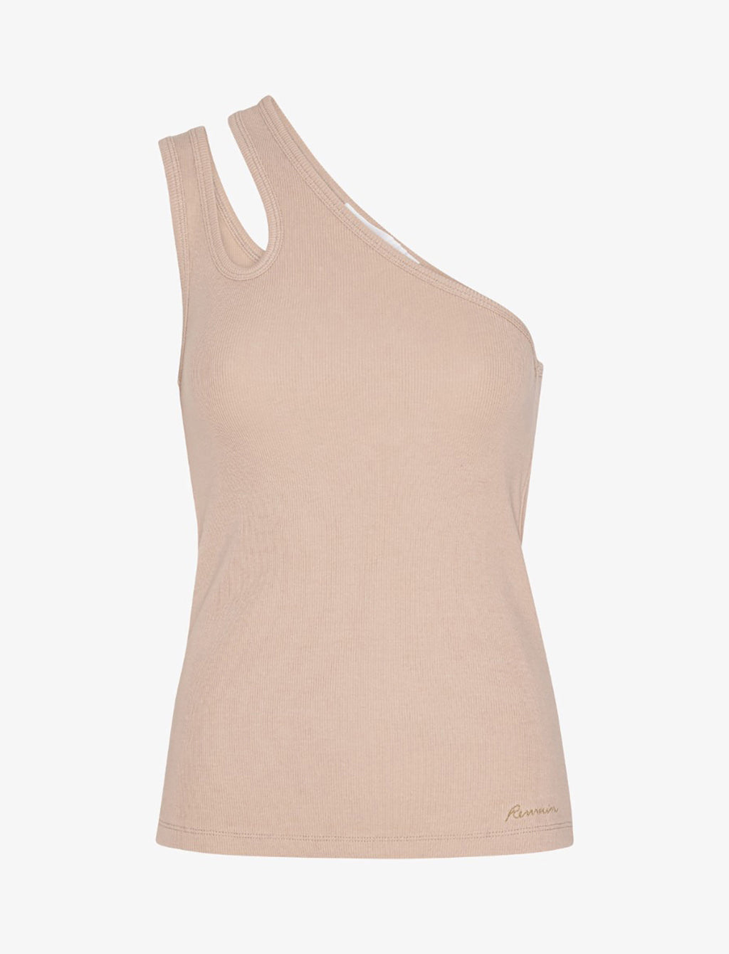 REMAIN Jersey One-Shoulder Top in Warm Taupe