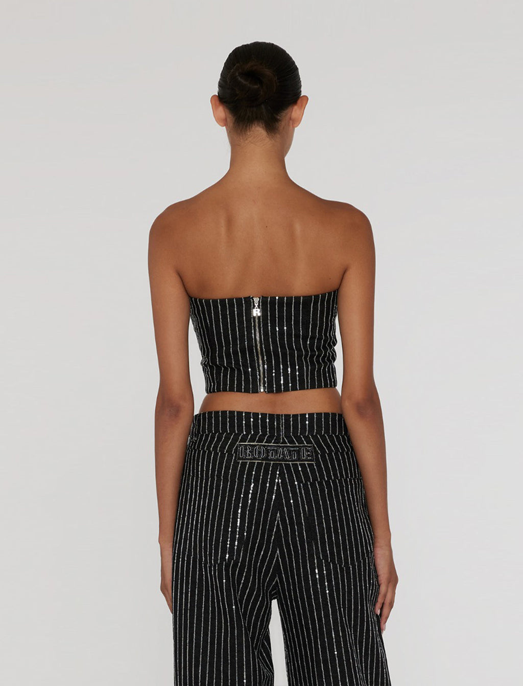 ROTATE BIRGER CHRISTENSEN Sequin Twill Crop Top In Black