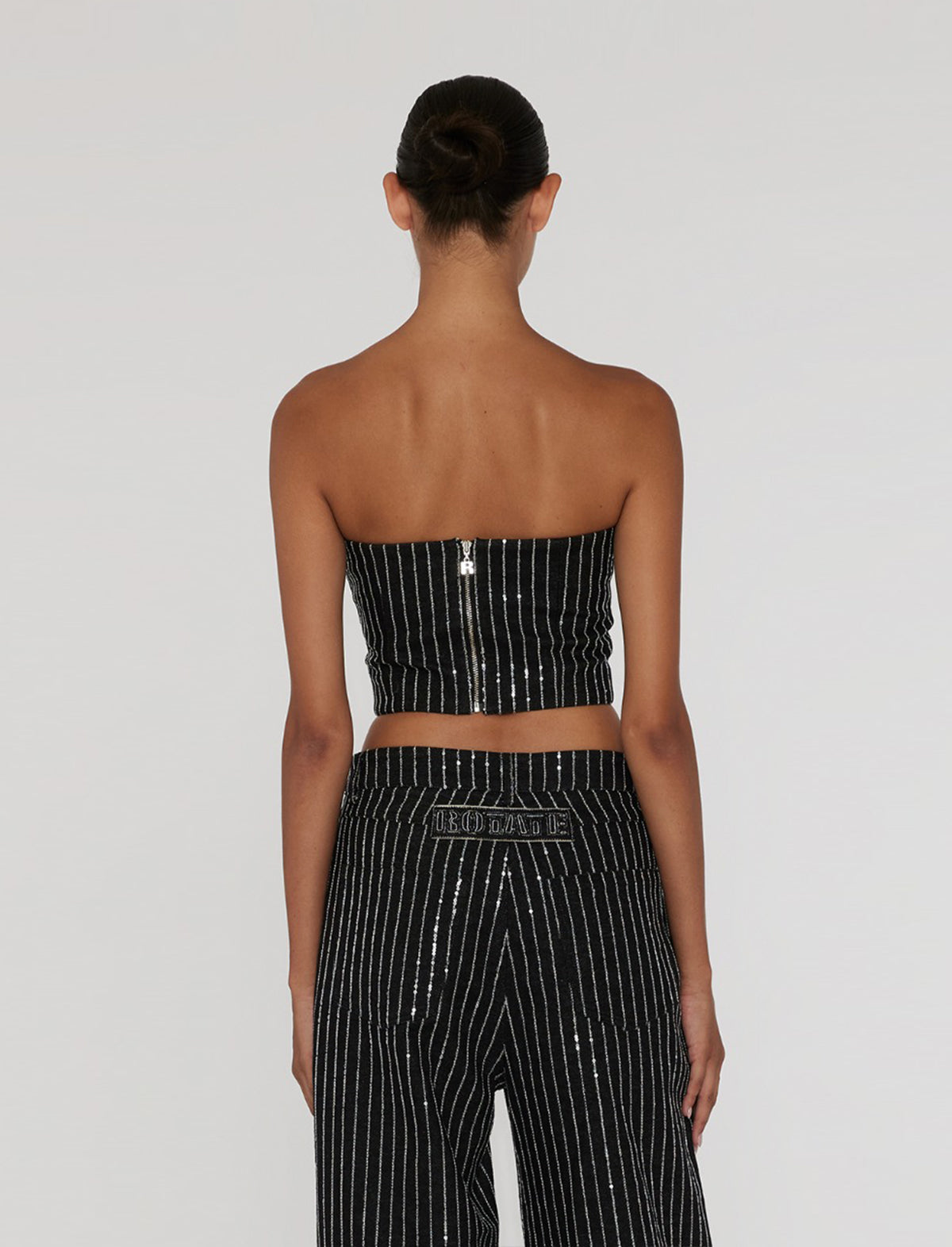 ROTATE BIRGER CHRISTENSEN Sequin Twill Crop Top In Black