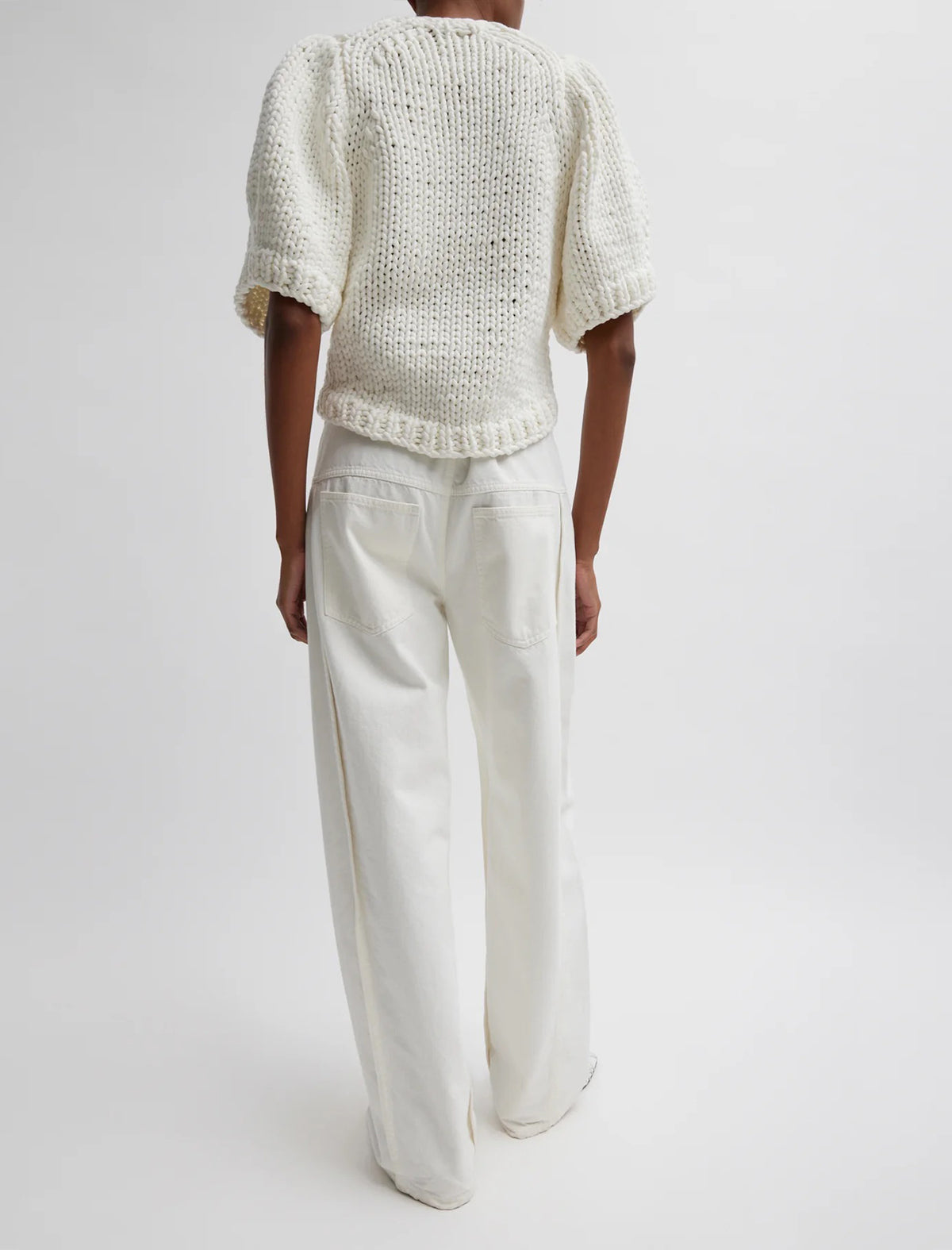 TIBI Deluxe Tube Yarn Sweater Mini Puff Pullover In White