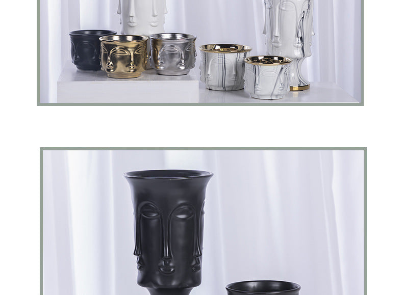 Electroplating Decoration Ceramic Electroplating Vase Ceramic Flower Pot Art Face Vase