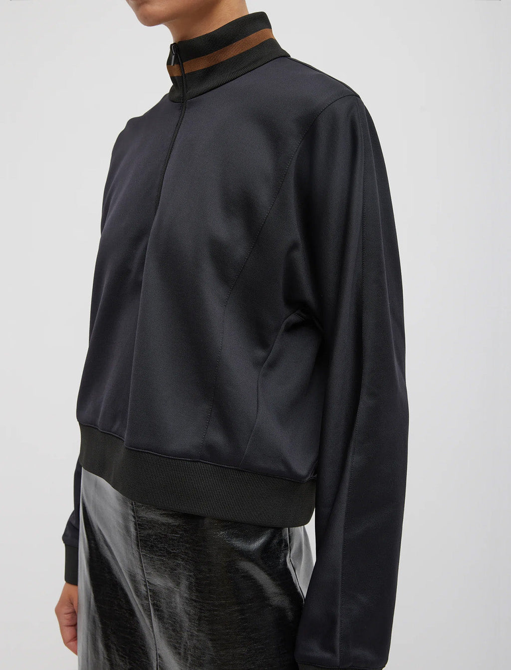 TIBI Active Knit Cropped Sweatshirt in Black