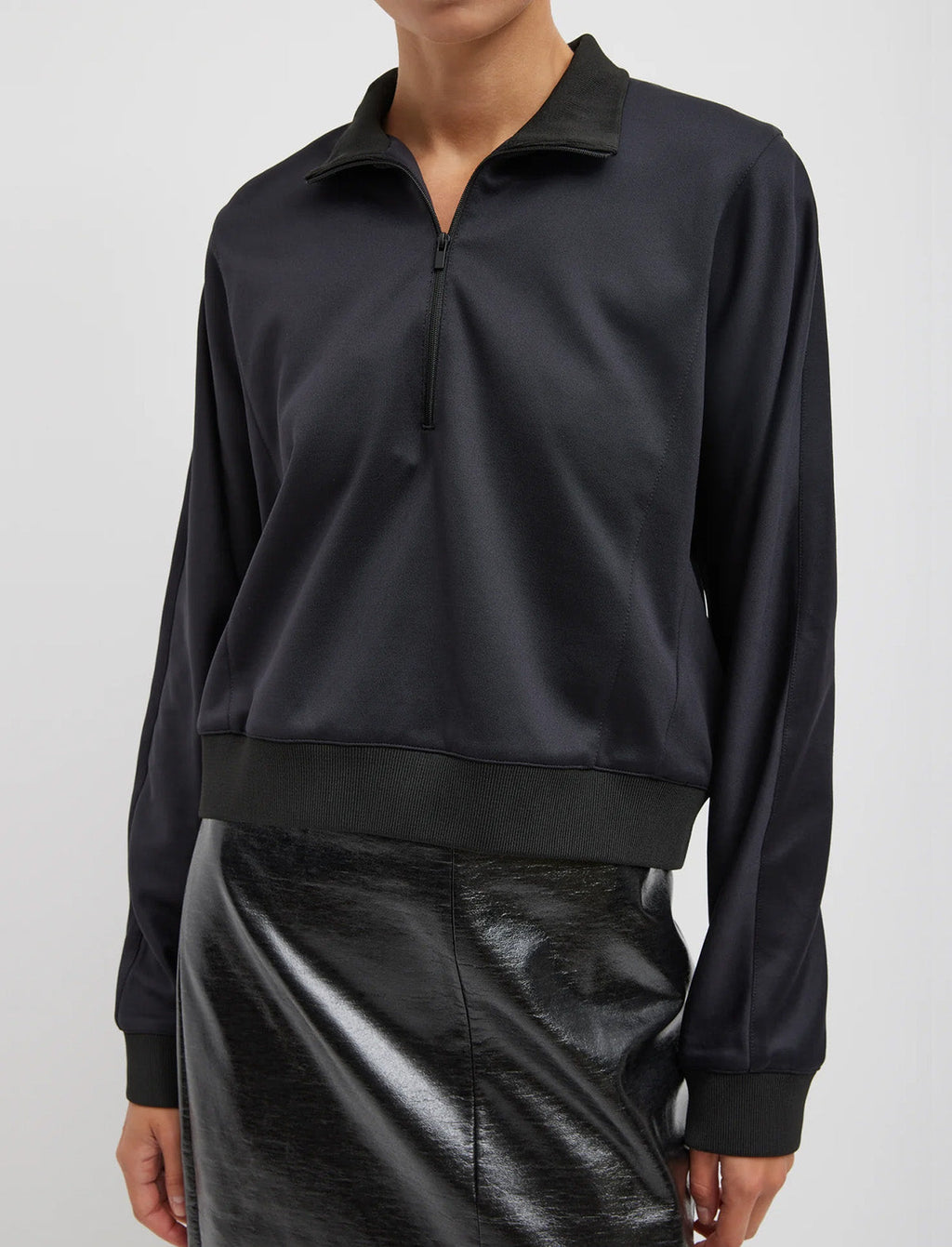 TIBI Active Knit Cropped Sweatshirt in Black