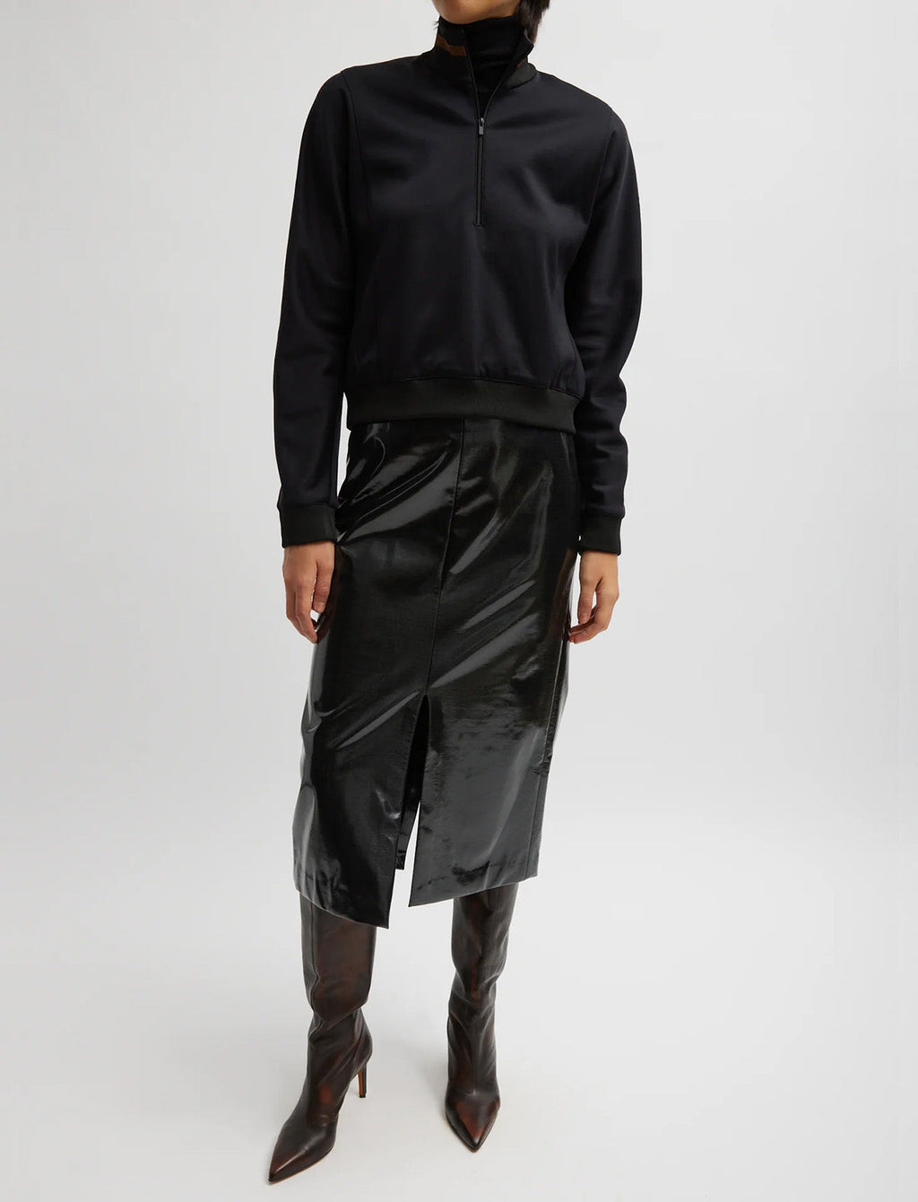TIBI Active Knit Cropped Sweatshirt in Black