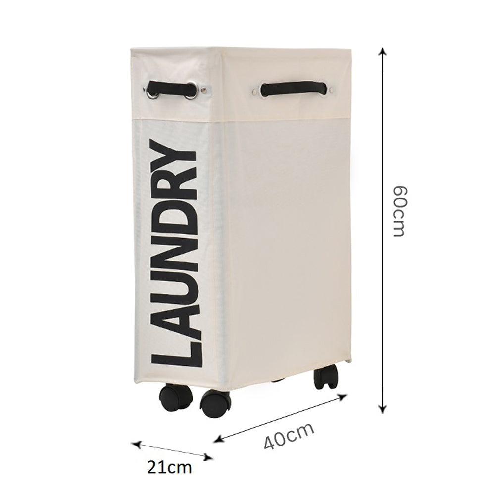 Slim Laundry Bag with Wheels - Beige