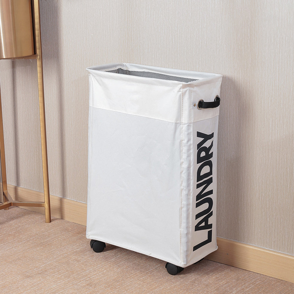 Slim Laundry Bag with Wheels - Beige