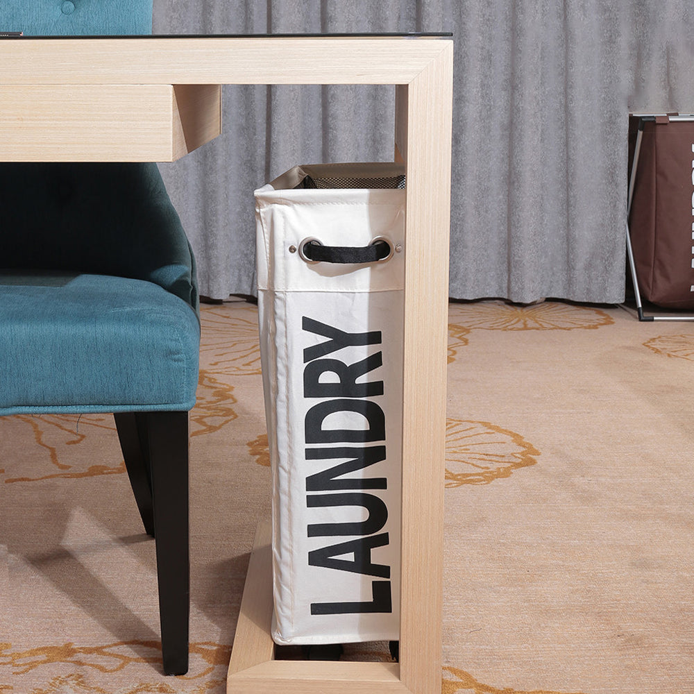 Slim Laundry Bag with Wheels - Beige