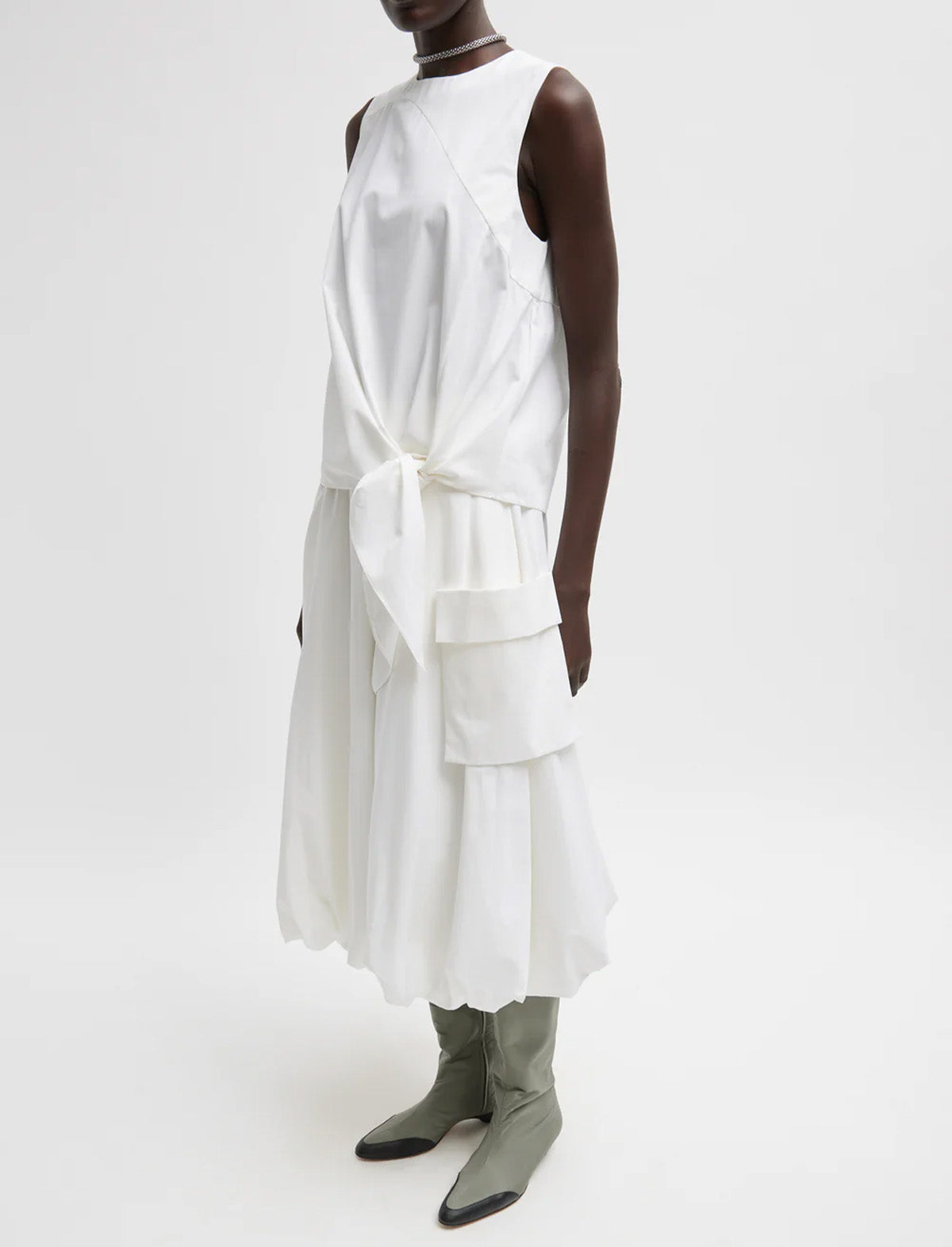 TIBI Bio Twill Easy Tie Top in Optic White