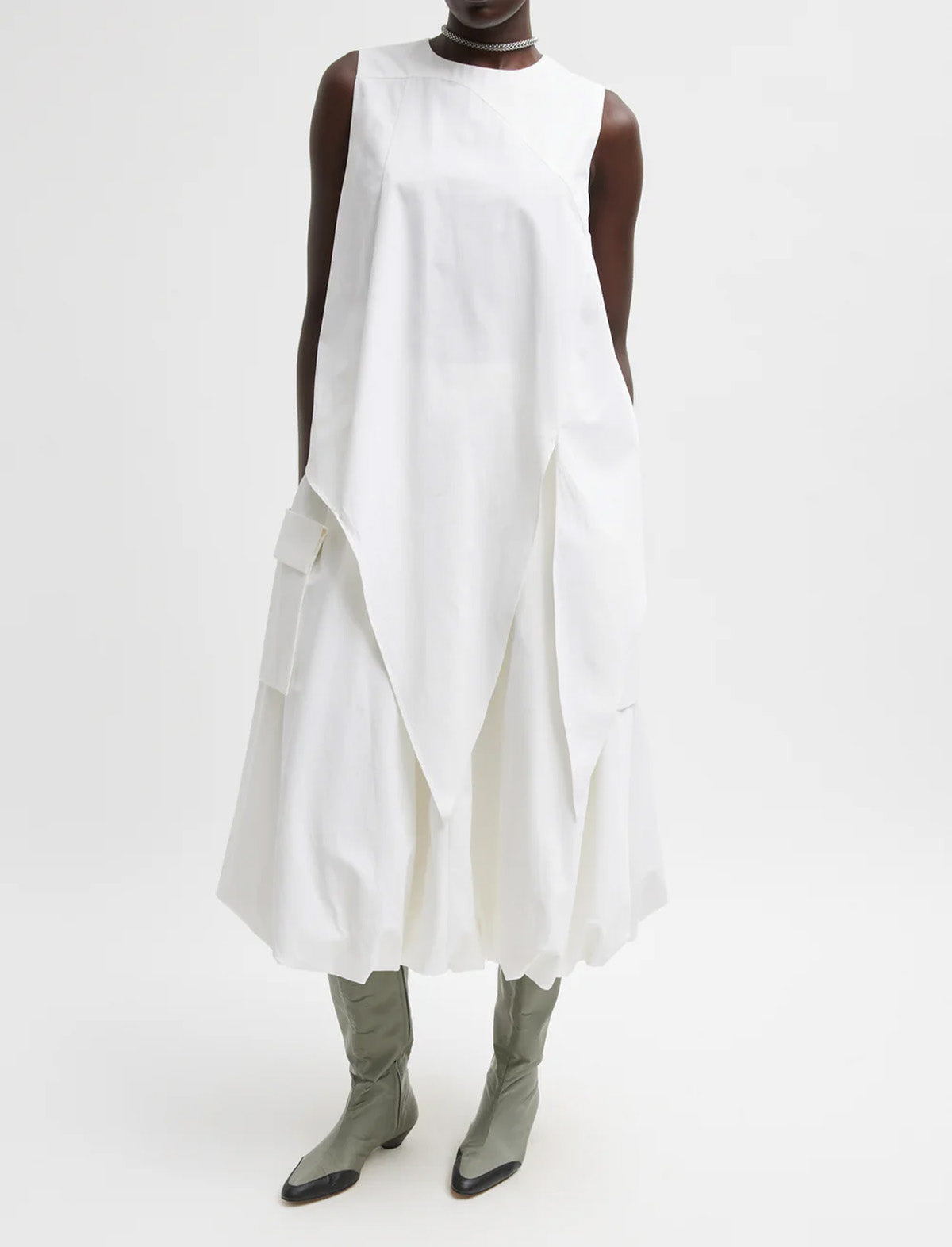 TIBI Bio Twill Easy Tie Top in Optic White