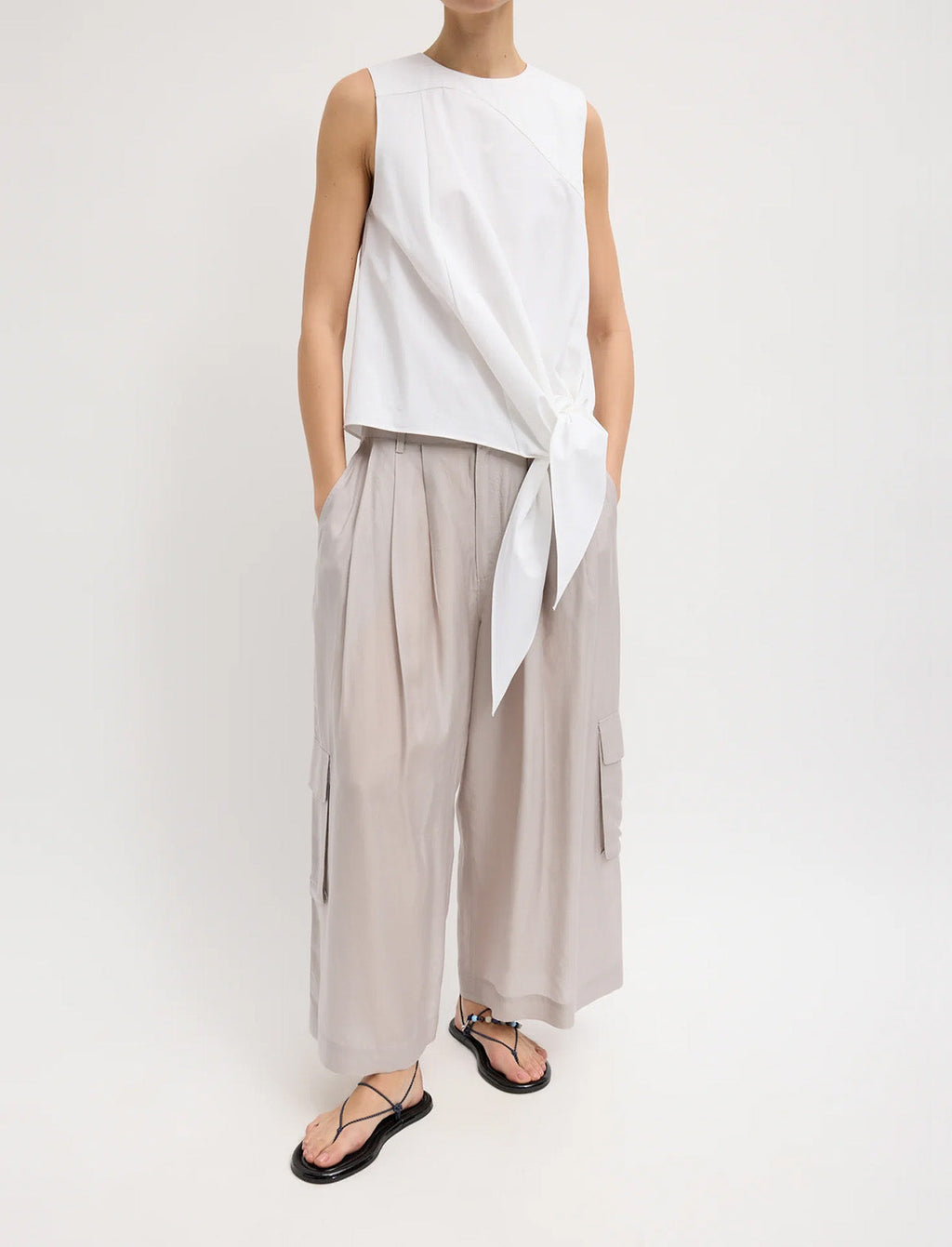 TIBI Bio Twill Easy Tie Top in Optic White