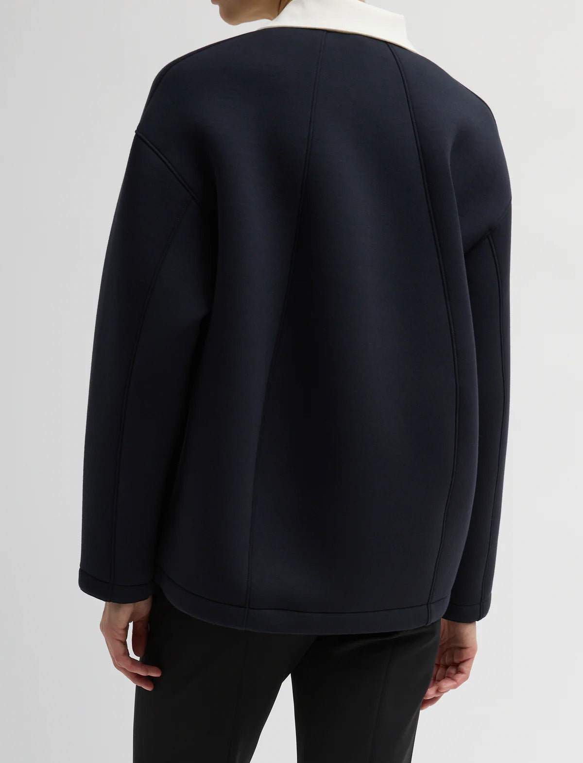TIBI Bonded Viscose Sculpted Polo in Dark Navy