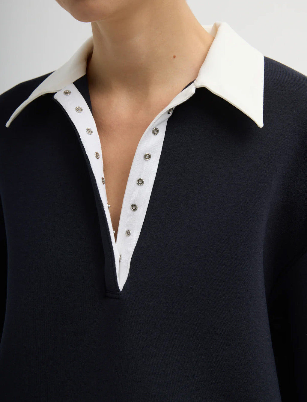 TIBI Bonded Viscose Sculpted Polo in Dark Navy