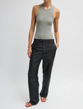 TIBI Circular Fine Rib T-Shirt Tank in Pumice Grey