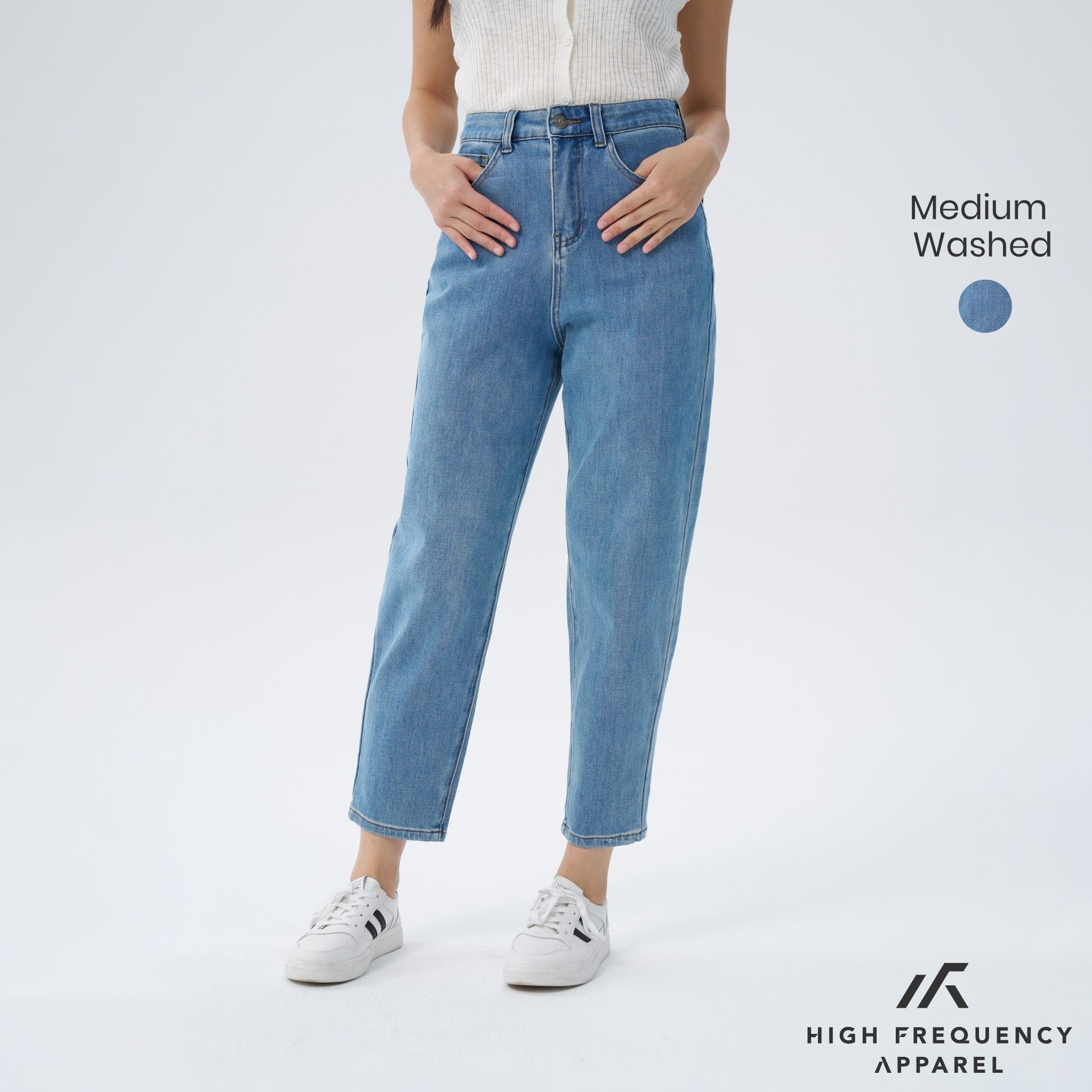 High Waisted Ankle-Length Mom Denim Jeans