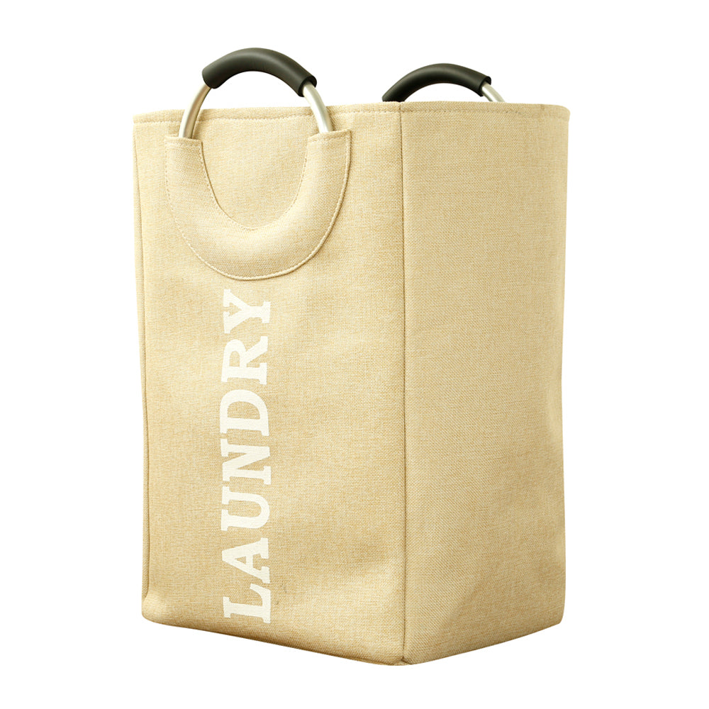Hessian Fabric Laundry Basket with Handle - Cream