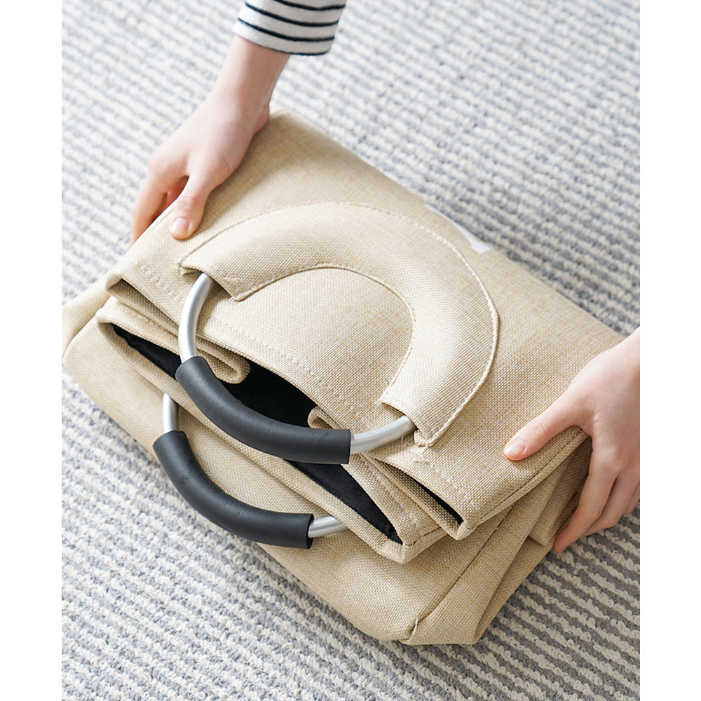 Hessian Fabric Laundry Basket with Handle - Cream