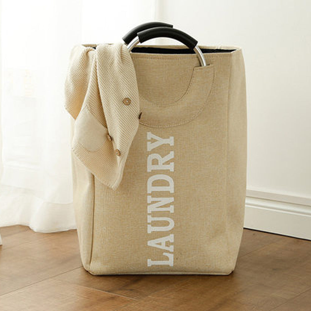 Hessian Fabric Laundry Basket with Handle - Cream