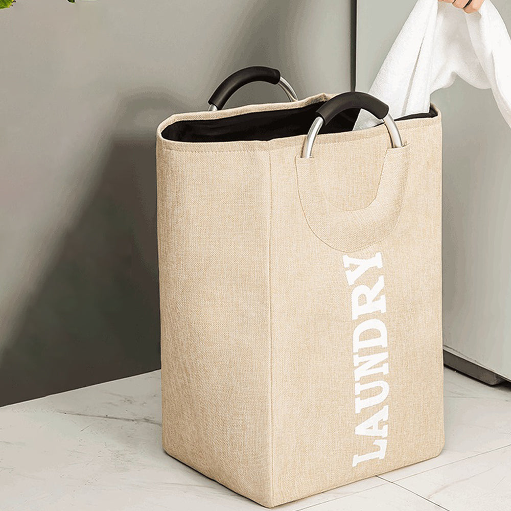 Hessian Fabric Laundry Basket with Handle - Cream