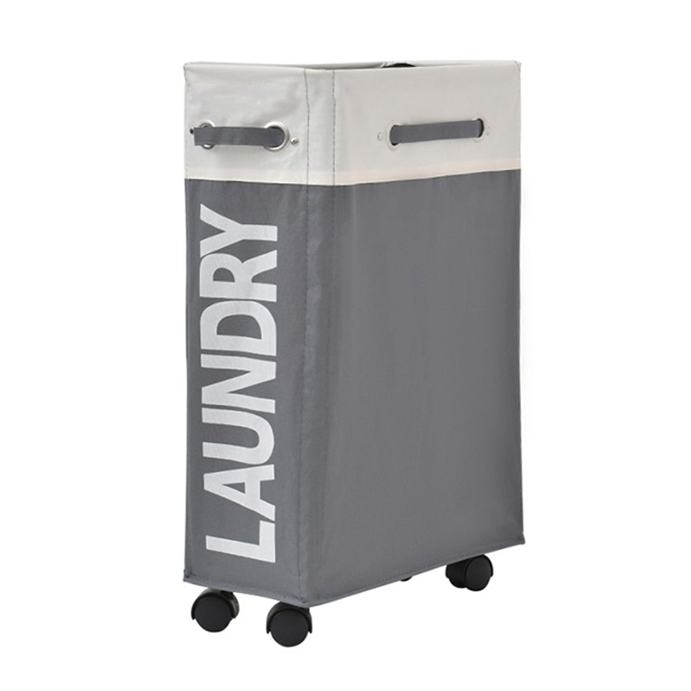 Slim Laundry Bag with Wheels - Beige/Dark Grey