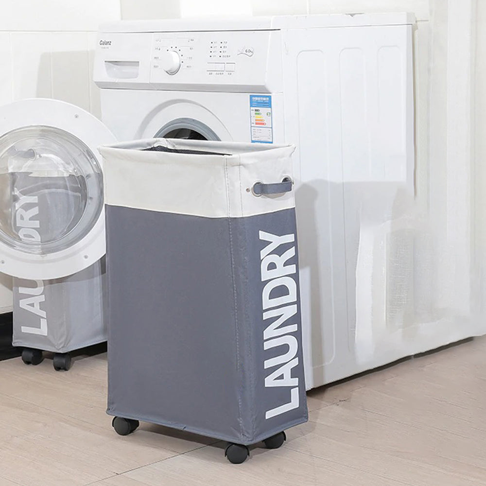 Slim Laundry Bag with Wheels - Beige/Dark Grey