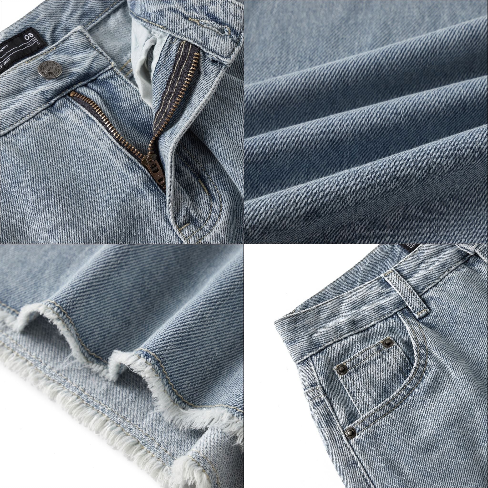 Frayed Mid-Waisted Maxi Denim Skirt With Front Slit