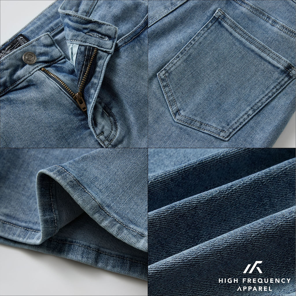 Mid-Waisted Stretch Denim Shorts
