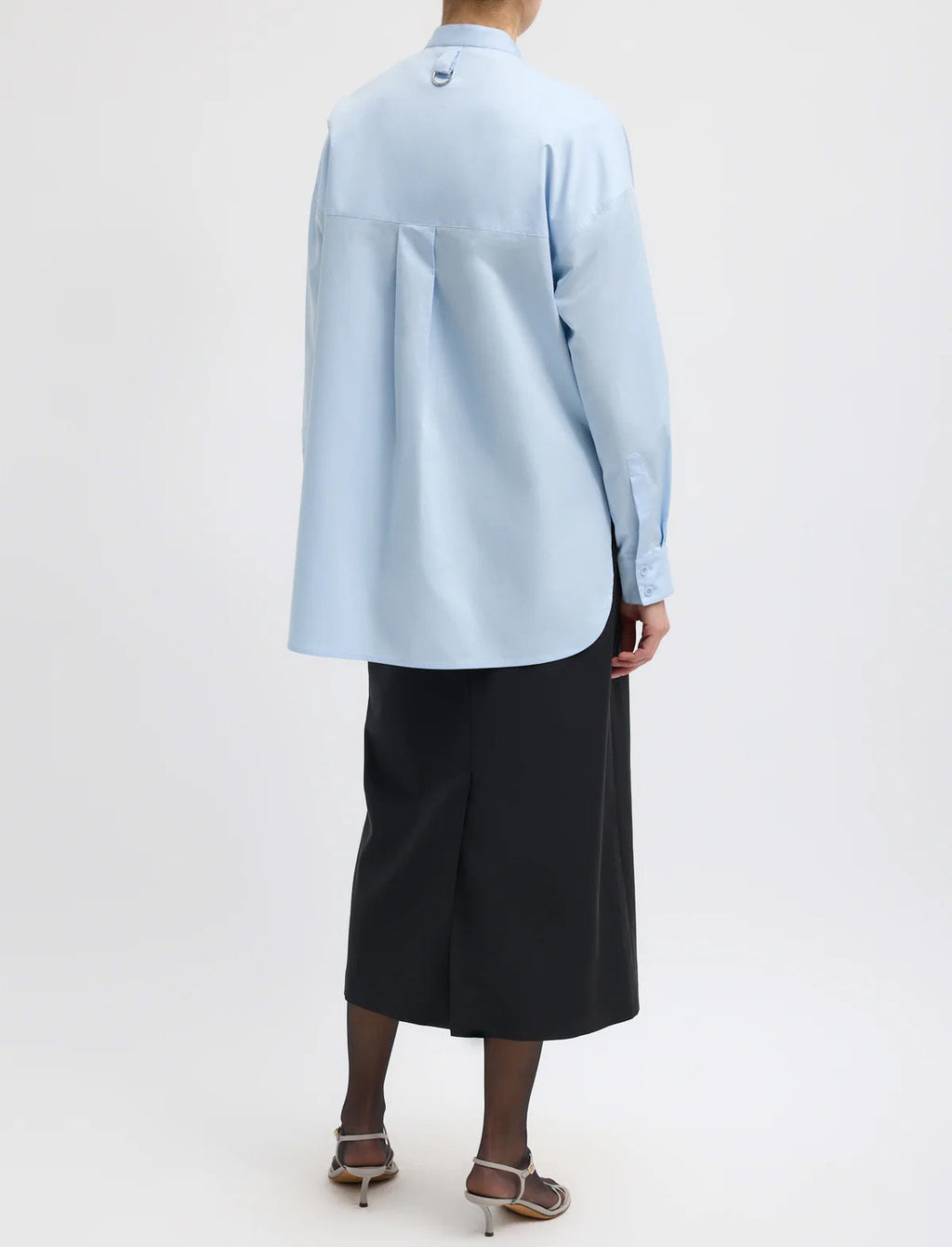 TIBI Eco Poplin Tuxedo Shirt With Bib Flap in Chambray Blue