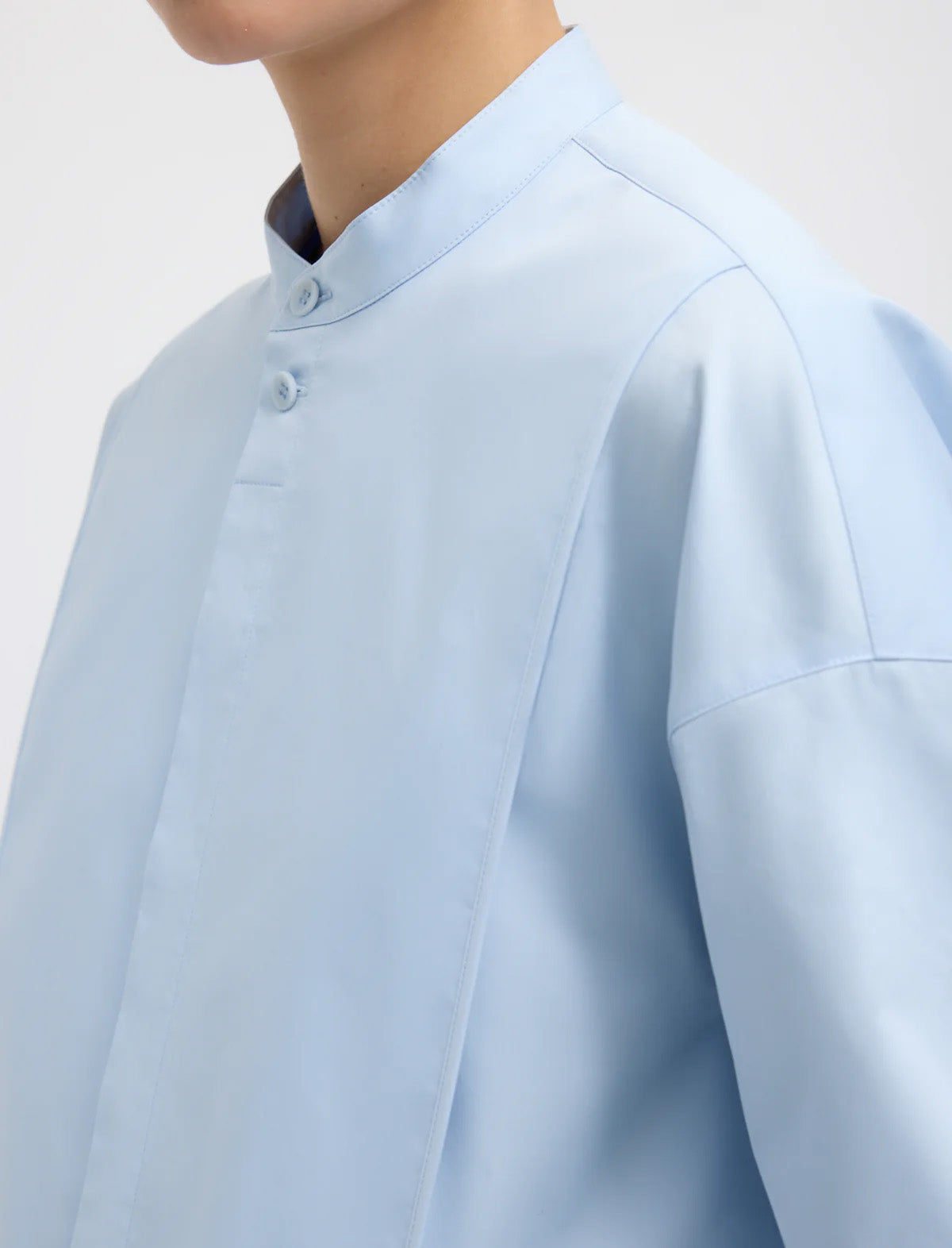 TIBI Eco Poplin Tuxedo Shirt With Bib Flap in Chambray Blue