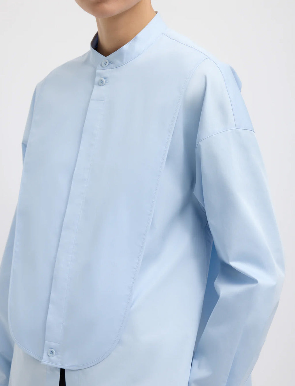 TIBI Eco Poplin Tuxedo Shirt With Bib Flap in Chambray Blue
