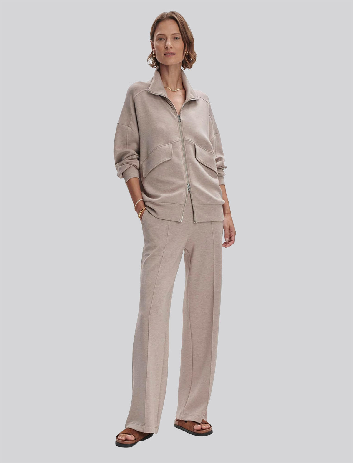 VARLEY Garcia Zip-Through Sweat in Taupe Marl