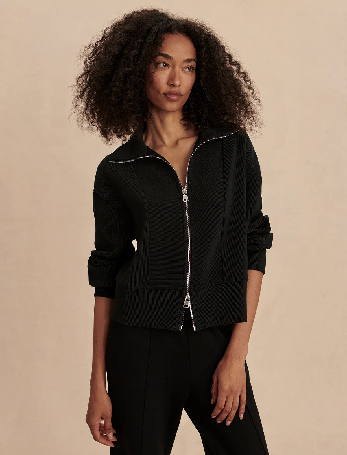 VARLEY Gibbs Zip-Through Sweat in Black