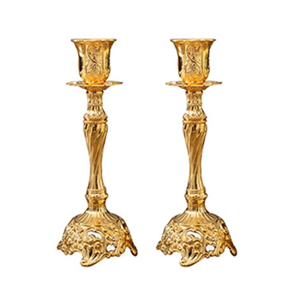 2Pcs Gold Candle Holders Metal wedding Candlestick Flower Vase Table Centerpiece Flower Rack Road Lead Wedding Decoration