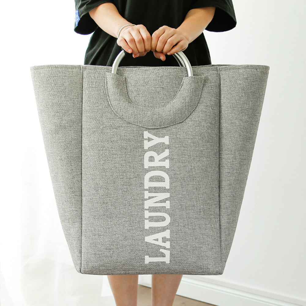 Hessian Fabric Laundry Basket with Handle - Grey