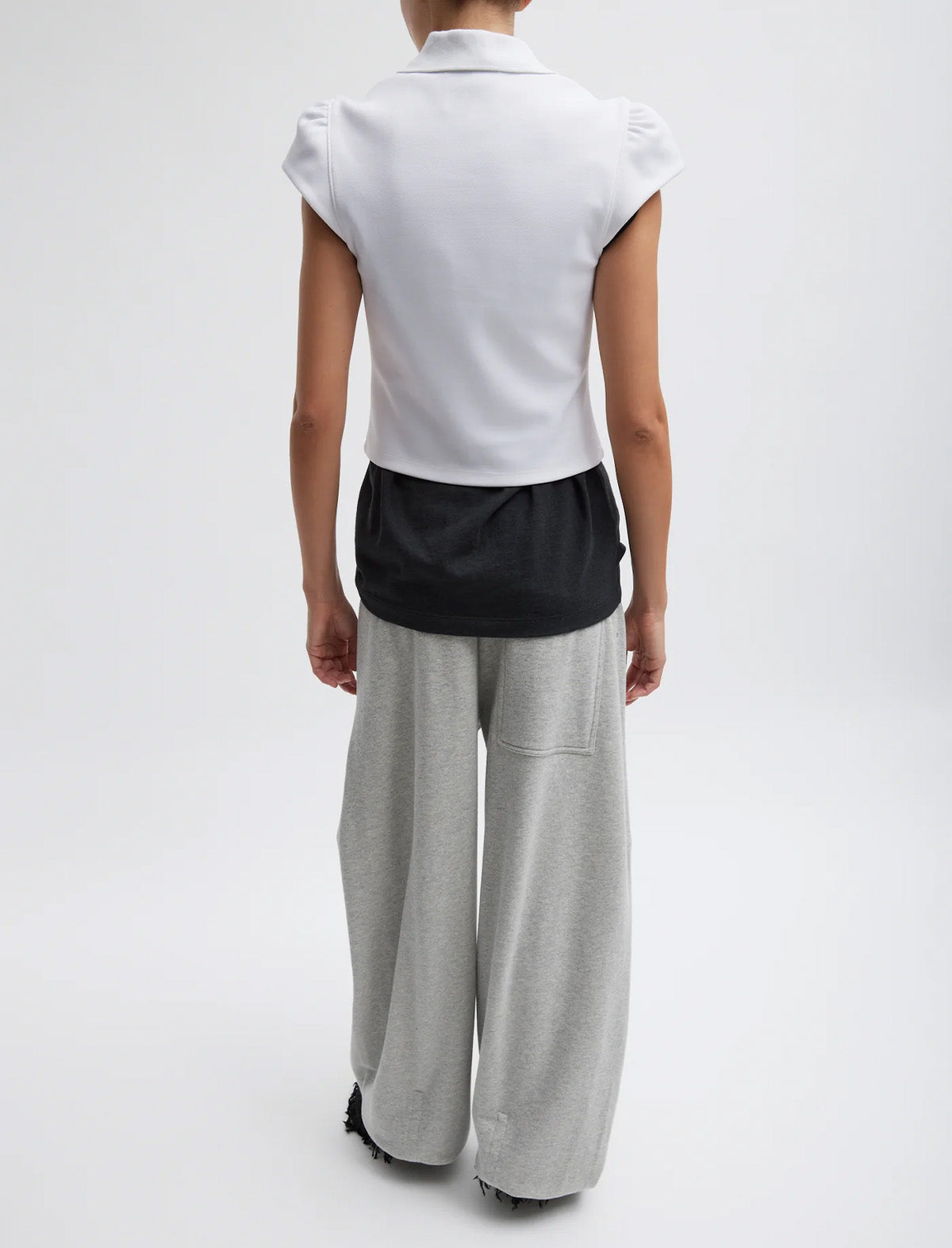 TIBI Luxe Pique Shrunken Polo Shirt in White