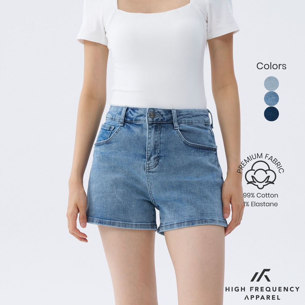 Mid-Waisted Stretch Denim Shorts