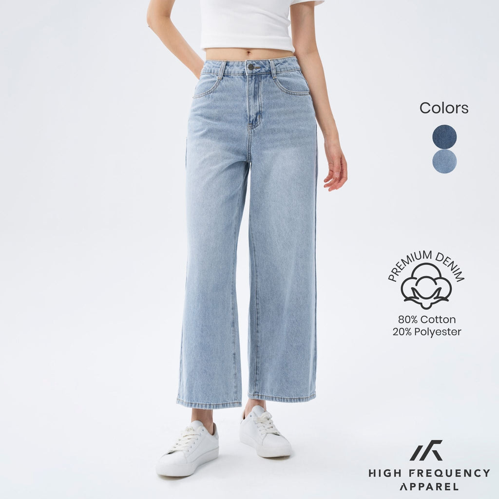 Wide Leg Mid-Waisted Ankle Length Denim Jeans