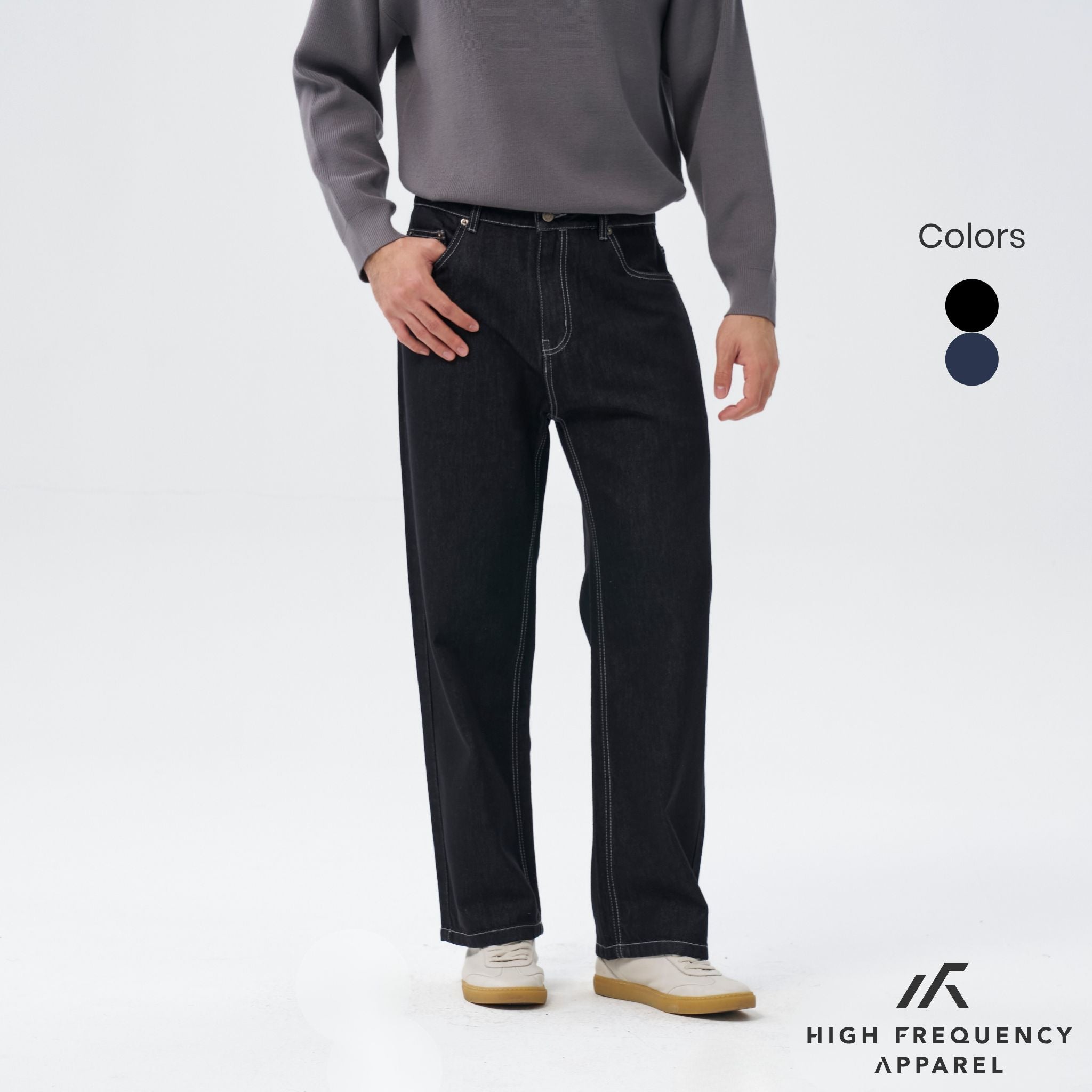 Straight Cut Dark Denim With Contrast Stitch