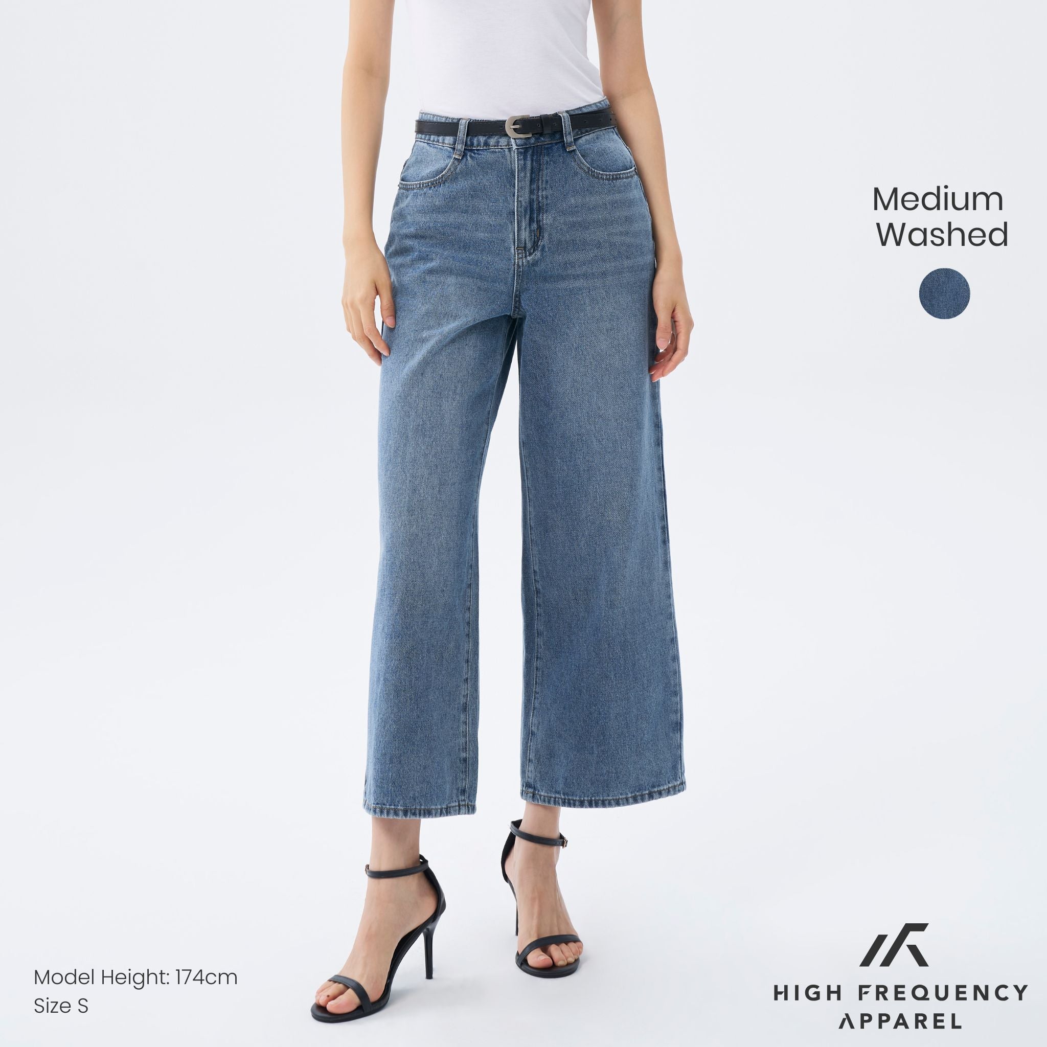 Wide Leg Mid-Waisted Ankle Length Denim Jeans