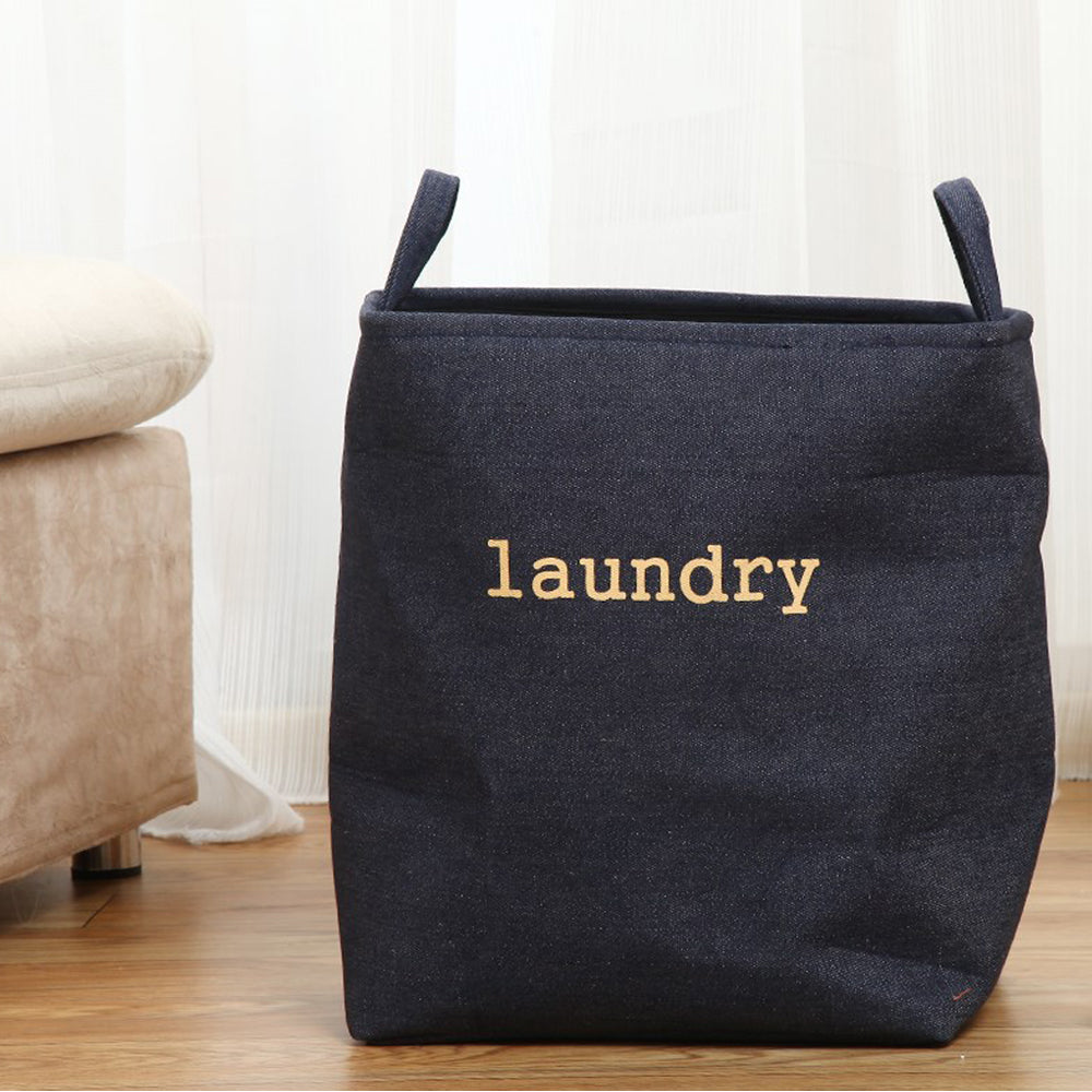 Mesh Linen Rectangular Fabric Laundry Basket - Navy