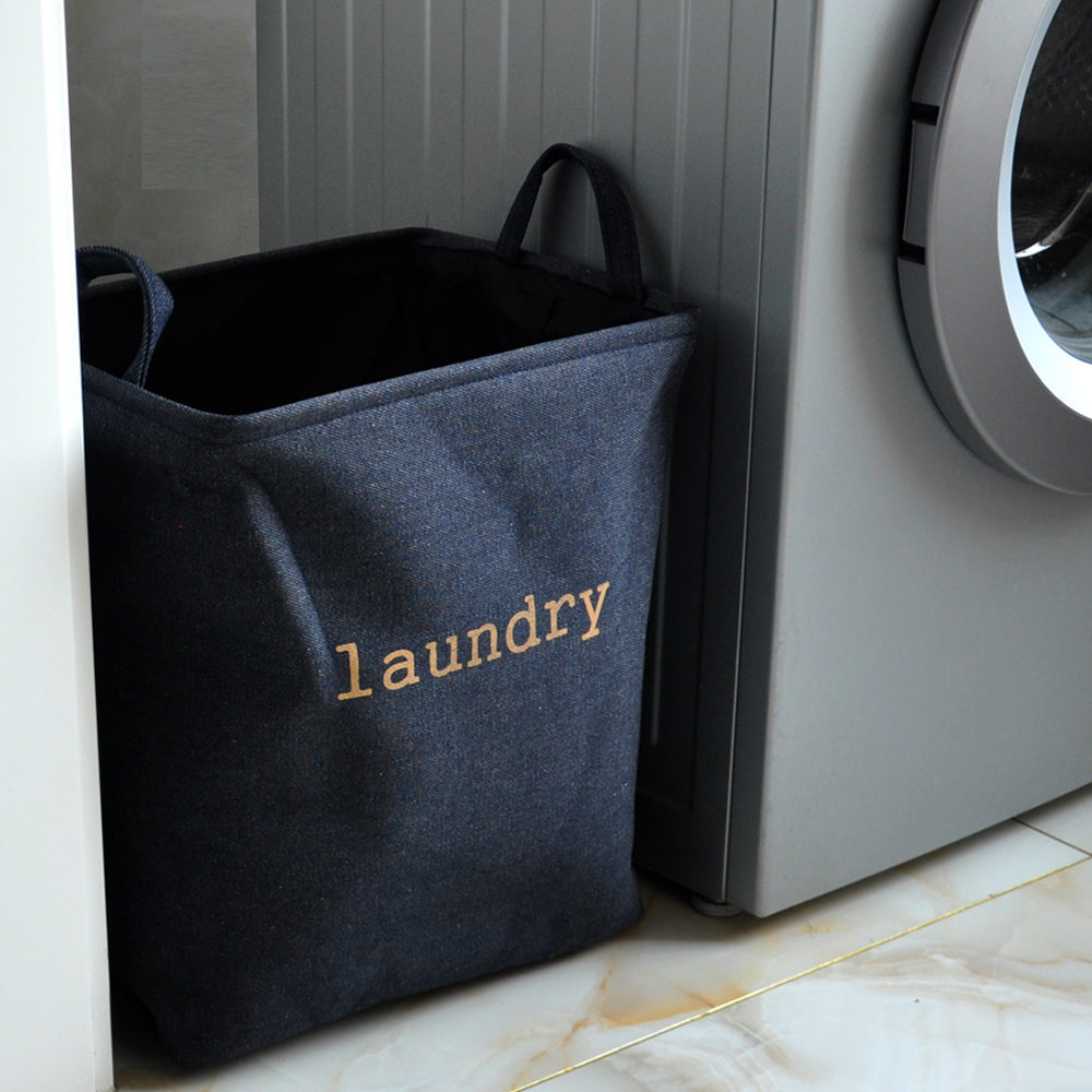 Mesh Linen Rectangular Fabric Laundry Basket - Navy