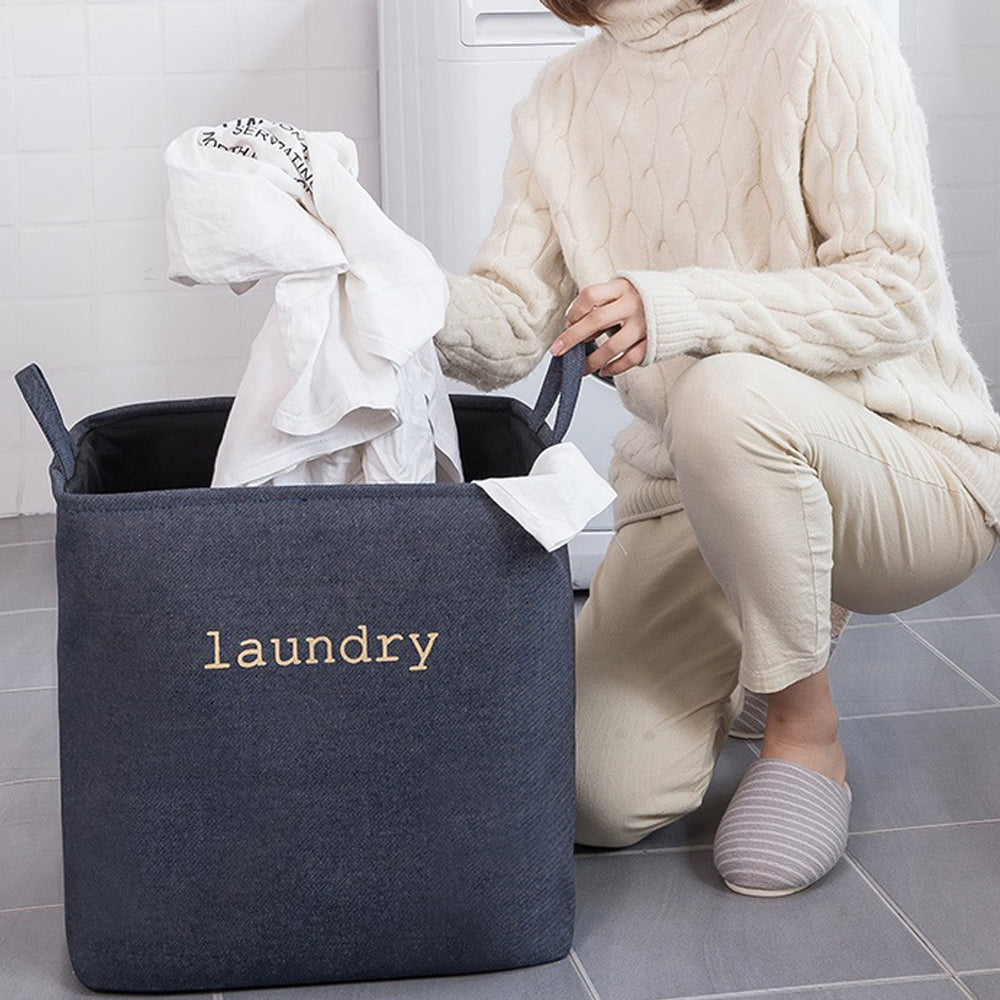 Mesh Linen Rectangular Fabric Laundry Basket - Navy