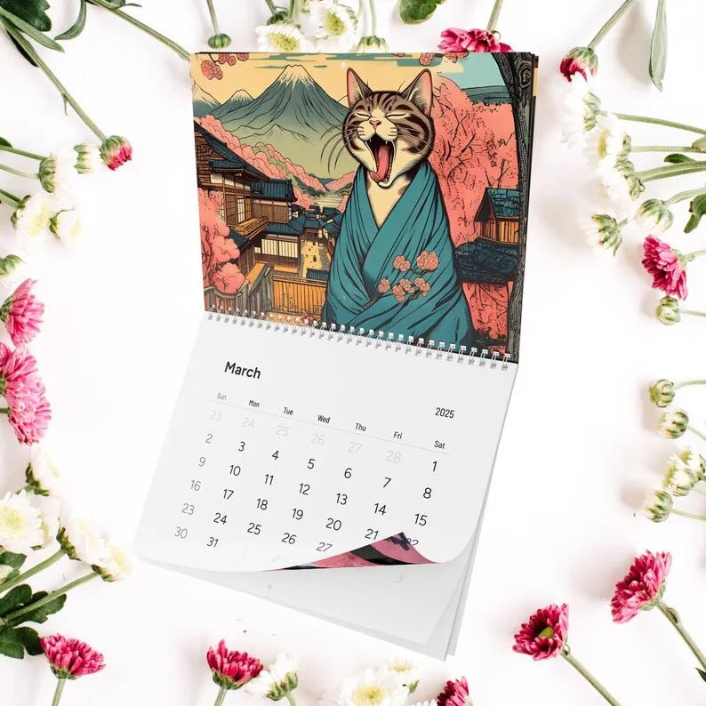 Cross-border New Arrival Sleepy Cats Of Edo 2025 Wall Calendar Cat Lovers