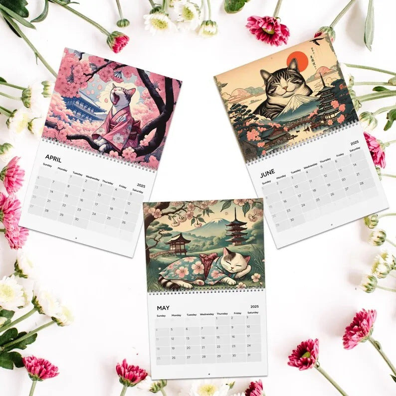 Cross-border New Arrival Sleepy Cats Of Edo 2025 Wall Calendar Cat Lovers