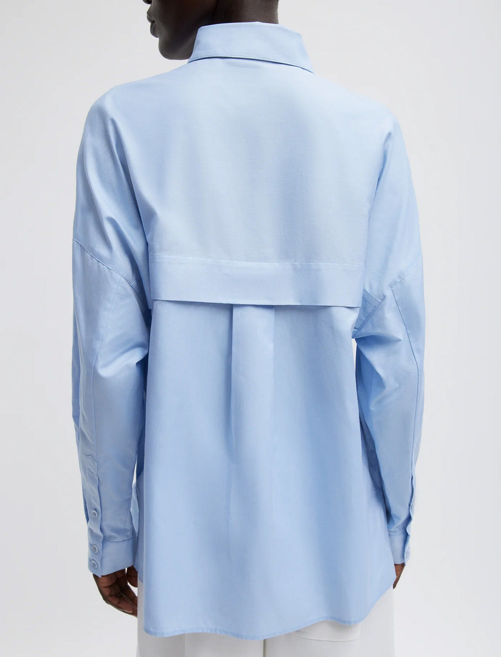TIBI Oxford Shirting Crest Gabe Oversized Shirt in Light Blue