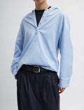 TIBI Oxford Shirting Hooded Shirt in Light Blue