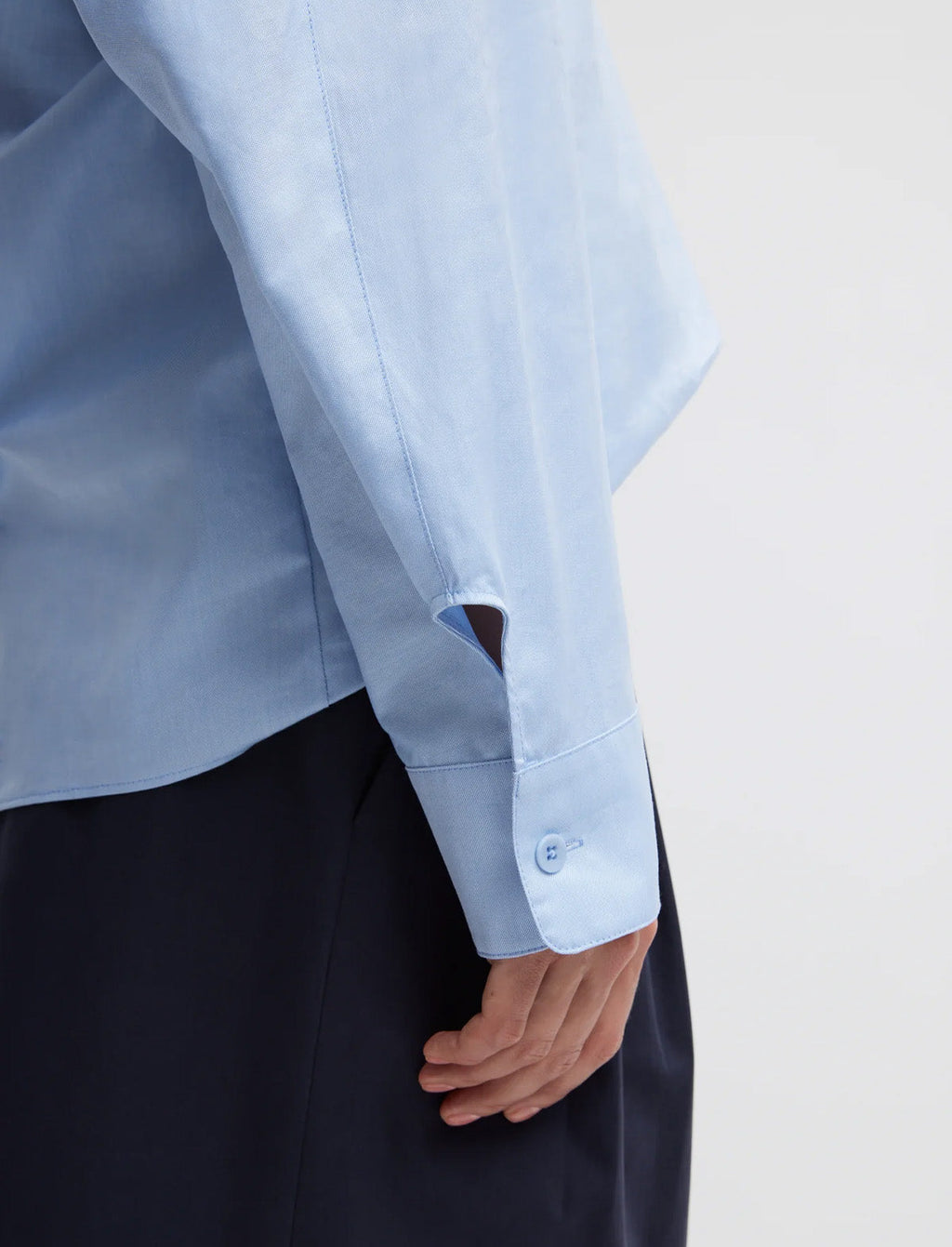 TIBI Oxford Shirting Hooded Shirt in Light Blue