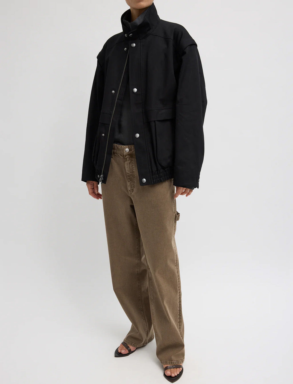 TIBI Patchwork Twill Slicker Jacket in Black
